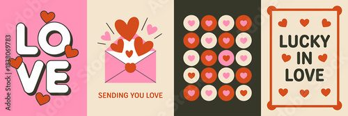 Vintage romantic love messages with heart graphics and patterns