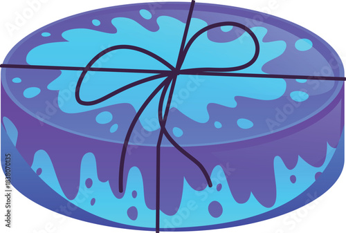 Handmade natural soap blue color flat vector, round soap brick decorated with rope bow, spa aromatherapy cosmetic