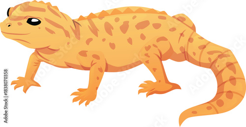 Orange iguana, vector flat exotic guana pet from jungle, cute spotted chameleon crawling mammal, tropical lizard animal