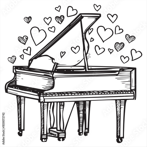 Romantic Grand Piano with Hearts