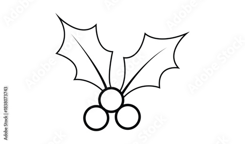 Simple hand drawn outline of holly leaves and berries for christmas decoration