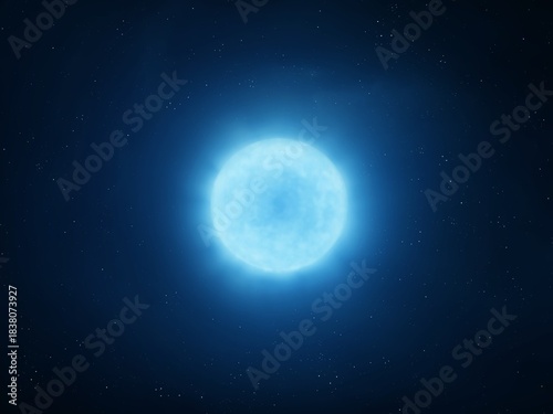 Blue giant in space. Hot young star on a black background. Massive star emitting blue light. Alien sun isolated.