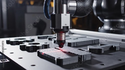 Automated robotic arm laser cutting gears and shapes