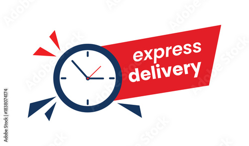 Express delivery clock with red banner and speed lines
