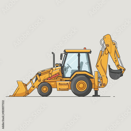 Illustration of a yellow backhoe loader showcasing construction equipment design and functionality