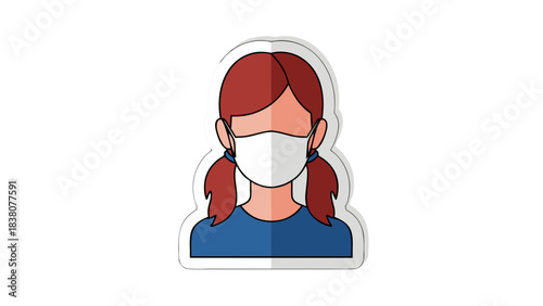 Young Person Wearing A White Surgical Mask Protection Against Illness In A Blue Shirt Against A Black Background With Soft Shadows