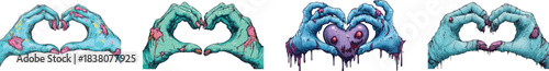 Modern clip art illustration of Valentine zombie hands forming a heart shape, made with simple gradients, and contained within a single layer