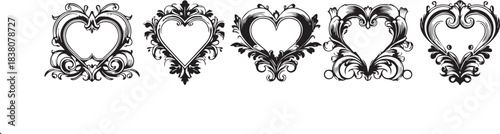 Doodle picture frame, hand drawn line vintage border, classic gallery empty decor vector baroque art. Ornamental decoration heart, oval shapes, swirl arch. Picture frame icon