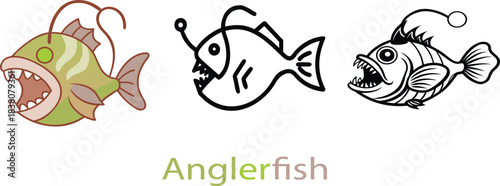 Deep Sea Anglerfish Vector Illustration Set