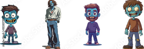 An angry cartoon zombie is illustrated from the front in a modern style, with the image consisting of simple gradients and being on a single layer