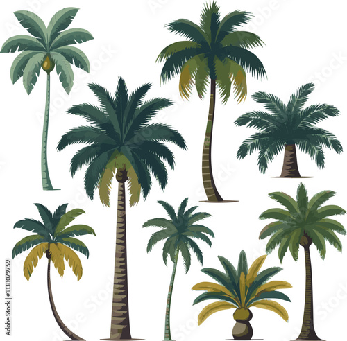 Isolated a kinds of deferent palm tree vector art with white background.