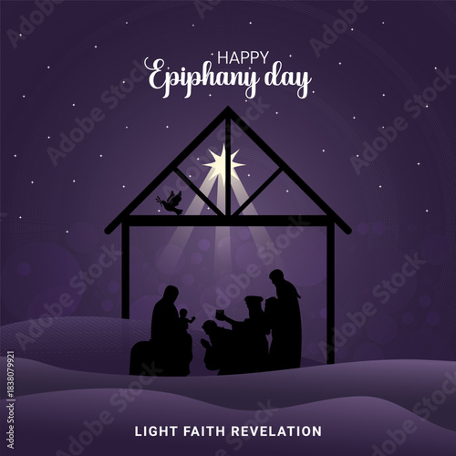 Three kings day, Epiphany day celebration vector illustration.