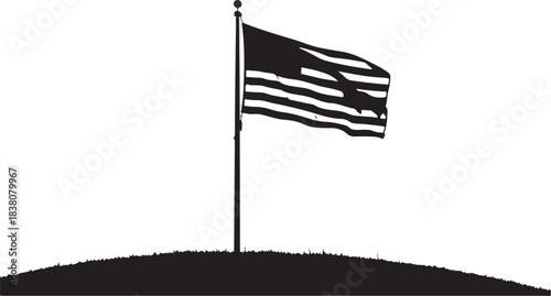 Silhouette of American Flag Flying on a Hill usa flag stars and stripes