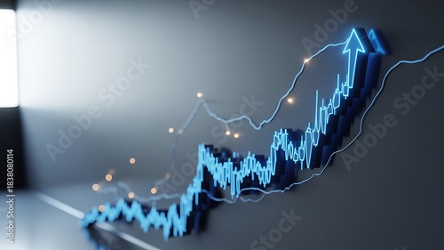 Glowing blue financial chart showing rising market trend
