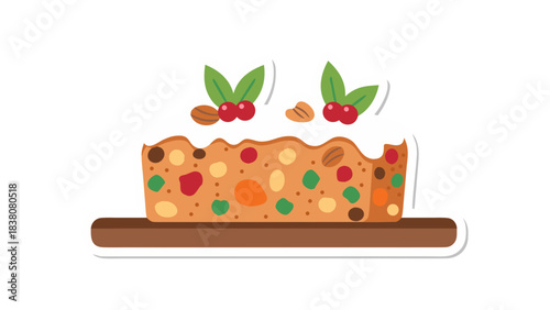 A Deliciously Decorated Fruitcake with White Icing and Holly Berries on a Wooden Stand Perfect for Christmas Celebrations