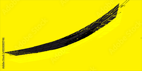 Grunge car tire marks on yellow background with splashes, template for business card with copy space. Vector illustration.