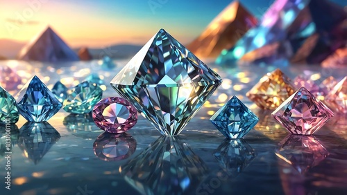 ラグジュアリーなレインボーダイヤモンド宝石モチーフキラキラの結婚式向き背景テクスチャ壁紙	