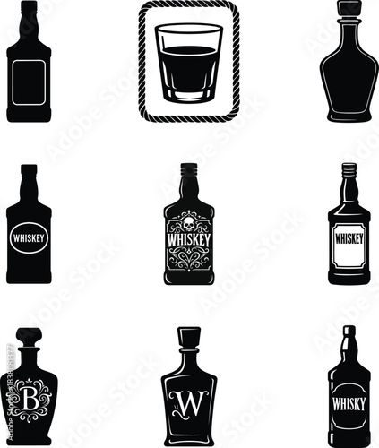 Complete whiskey silhouette bundle set offering classic drink elements