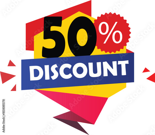 Bold fifty percent discount graphic design. A striking graphic featuring a prominent fifty percent discount, ideal for promotional materials and sales announcements.