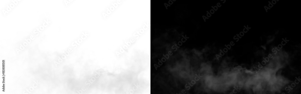 Naklejka premium Smooth smoke fog steam airflow white vapor panorama isolated wide texture pattern. 