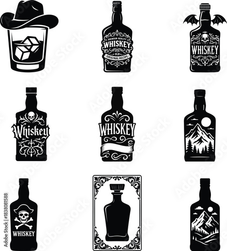 Versatile whiskey silhouette bundle set offering premium drink icons