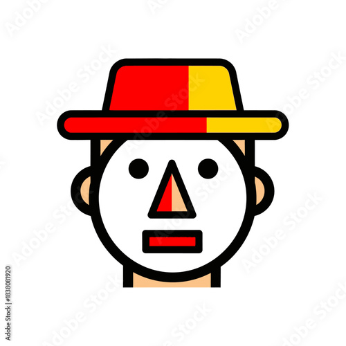 Stylized depiction of a character with geometric features and colorful elements minimal face