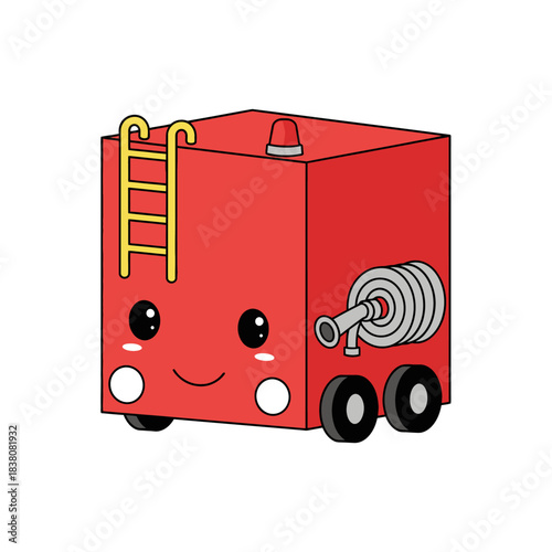 Adorable boxy fire truck cartoon character design perfect for children's illustrations