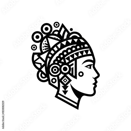 Abstract representation of a woman with a geometrically ornamented headdress artistry