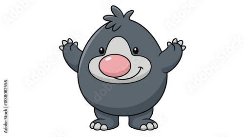 Cute cartoon mole character with big pink nose waving happily isolated on white background perfect for children s books and educational content