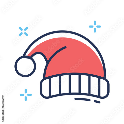 Classic Santa hat with a pom pom, festive headwear.