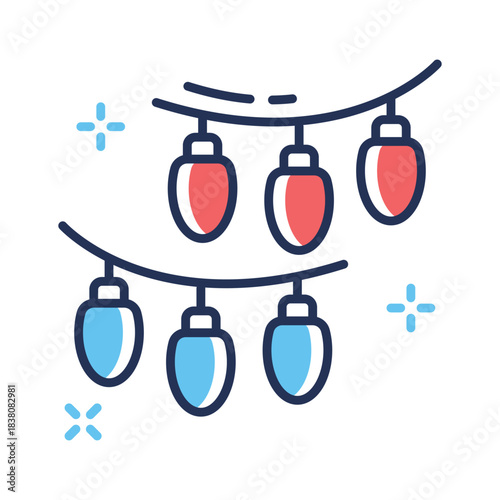 Beautiful flat outline decorative lights icon for christmas and festive parties