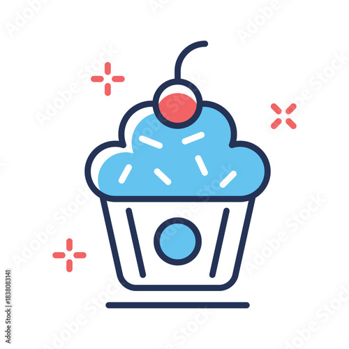 An editable icon of cupcake designed in flat outline style