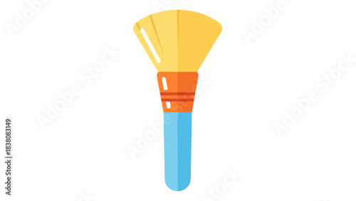 A Vibrant Yellow Makeup Brush with an Orange Band and Light Blue Handle on a Transparent Background Highlighting Beauty and Cosmetics Tools