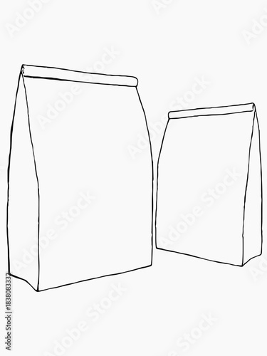 Line drawing of a paper bag with coffee beans, vector illustration