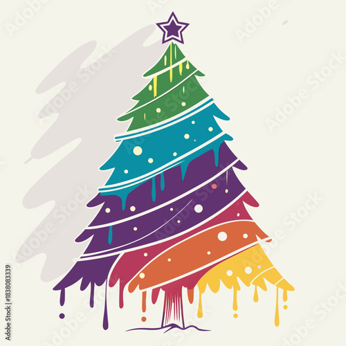 Abstract holiday tree made with colorful paint splashes, vector illustration.