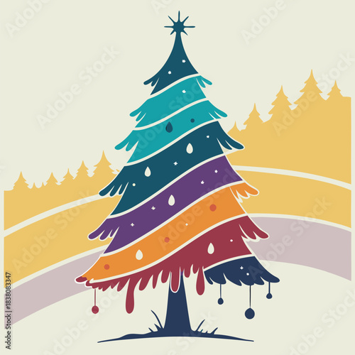 Abstract multicolor paint Christmas tree vector for festive and decorative designs.