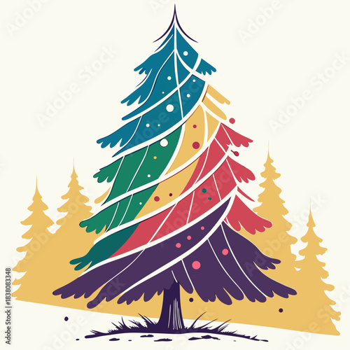 Vibrant paint splash Christmas tree vector with expressive brush textures.
