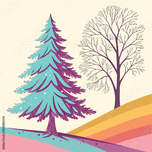 Festive Christmas tree illustration made from colorful abstract paint splashes, vector design.