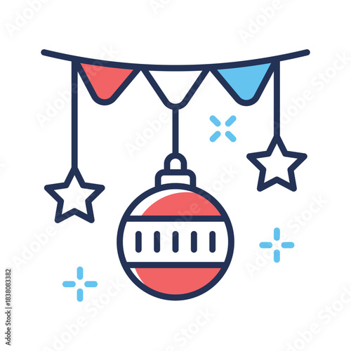 Flat outline vector of garlands, party decoration equipment