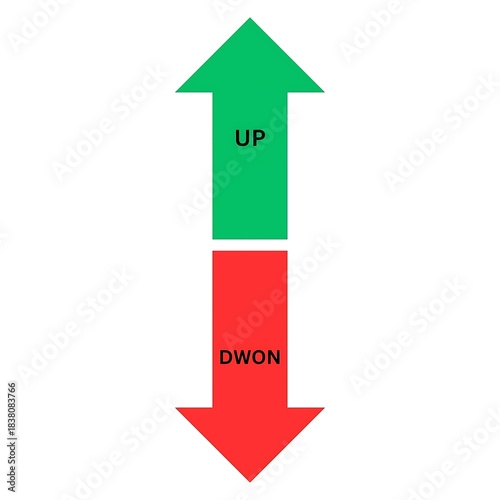 Foto Green up arrow symbolizing growth and red down arrow representing decline