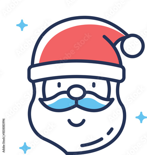 Ready to use flat outline style icon of santa face with cap