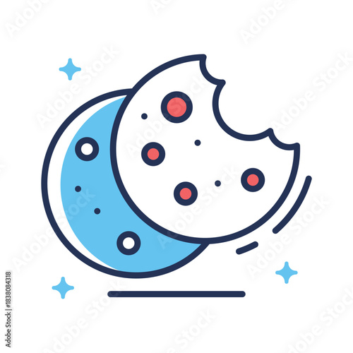 Flat outline icon of delicious Christmas cookies with choco chips for holiday treats.