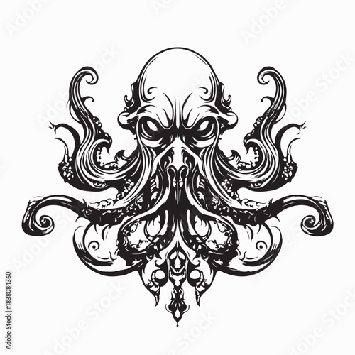Undersea Tentacled Monster Vector Illustration On White Background