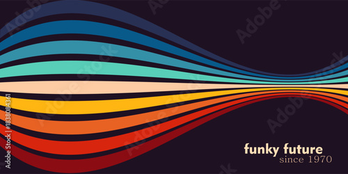 Abstract 1970's background design in futuristic retro style with colorful lines. Vector illustration.