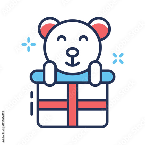 Wrapped gift box with a ribbon, flat outline icon of gift box in modern style.