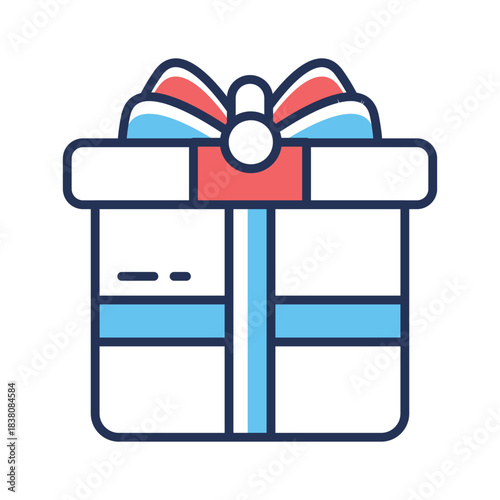 Wrapped gift box with a ribbon, flat outline icon of gift box in modern style.