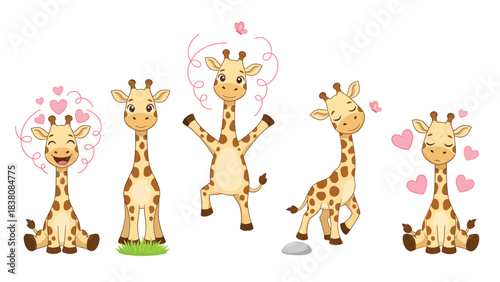 Adorable Cartoon Giraffe Characters Expressing Various Emotions Cute Baby Animals for Kids Design