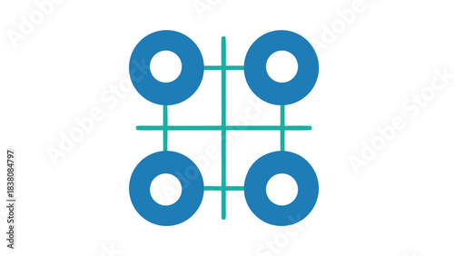 Abstract Geometric Design Featuring Four Blue Rings Arranged in a Grid Pattern on a Black Background