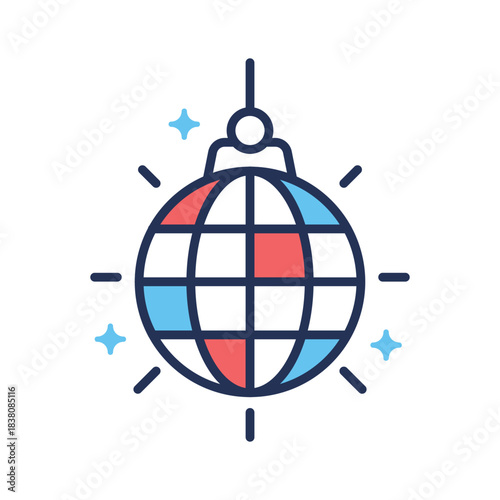 A decorative accessory icon, flat outline design of disco ball