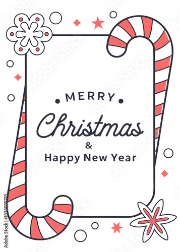 Festive Greetings: An inviting holiday card illustration announces a Merry Christmas & Happy New Year, framed by candy canes and festive decorations. 